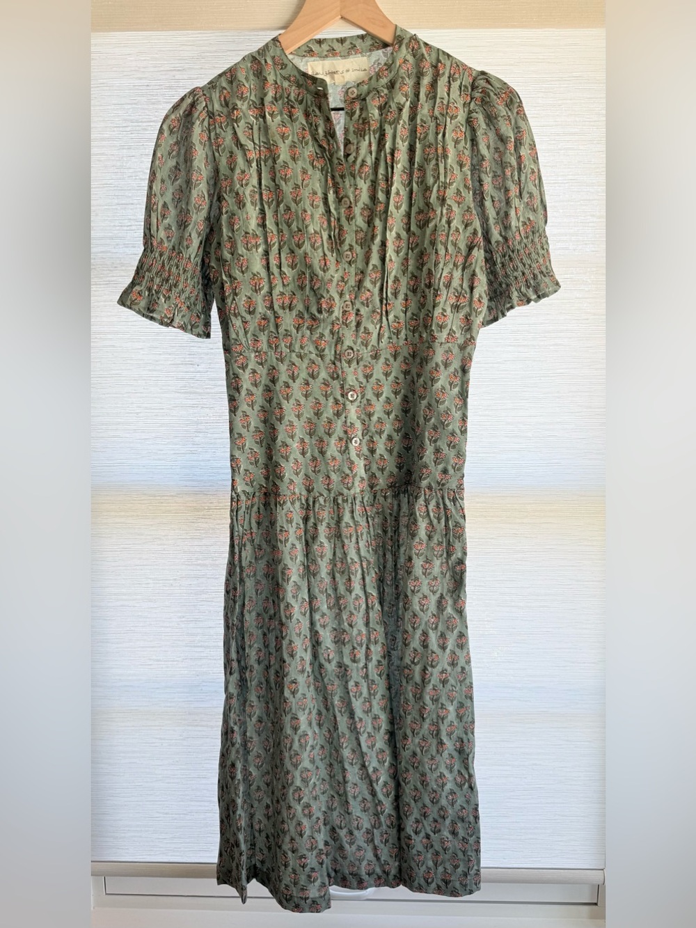 Daughters of India Prairie Midi Dress in Sage Cotton Size Xs *No Belt*